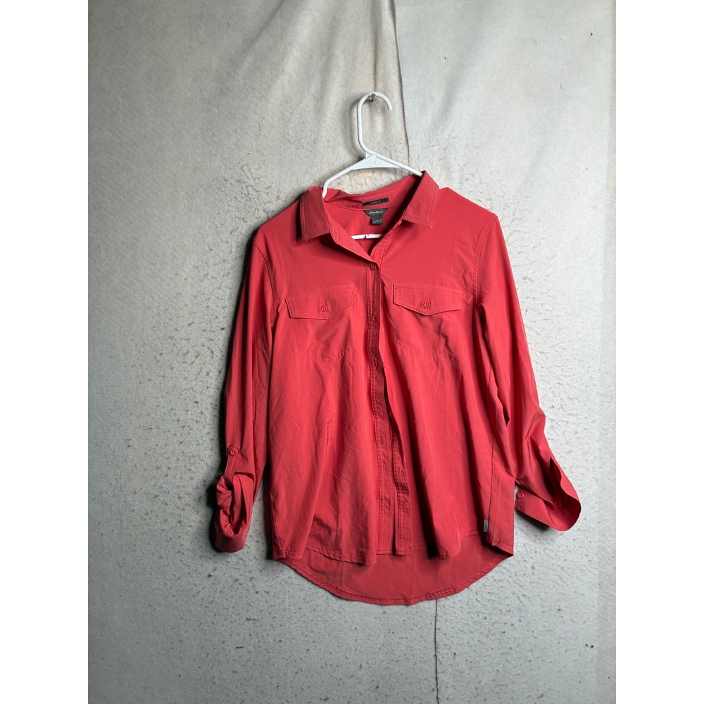 Eddie Bauer Womens Classic Fit Coral Pink Roll Tab Button Down Shirt Small 9414